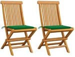 vidaXL Gartenst&uuml;hle mit Gr&uuml;nen Kissen 2 Stk Massivholz Teak 3062465