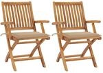 vidaXL Gartenst&uuml;hle 2 Stk mit Beige Kissen Teak Massivholz 3062409