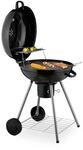 Relaxdays Kugelgrill Stahl Kunststoff Schwarz Fahrbar mit Deckel mit Thermometer 87,5