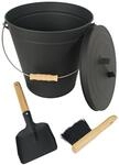 Relaxdays Ascheeimer Eisen Schwarz mit Feger und Schaufel 20,