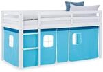 Homestyle4u Hochbett 90x200 mit Lattenrost Vorhang Blau Kinderbett 2984