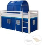 Homestyle4u Hochbett 90x200 mit Vorhang Lattenrost Matratze Tunnel in Wei&szlig; 2569