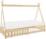 ML-Design Kinderbett Tipi 90x200cm Natur mit Matratze H10cm Lattenrost