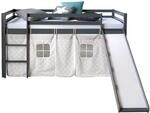 Homestyle4u Hochbett 90x200 mit Vorhang und Rutsche in Grau Sterne 1871