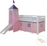Homestyle4u Hochbett 90x200 mit Vorhang Lattenrost Rutsche und Turm in Wei&szlig;...