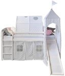 Homestyle4u Hochbett 90x200 mit Vorhang Lattenrost Rutsche Tunnel Turm in Wei&szlig;