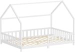 ML-Design Kinderbett 140x200 cm mit Rausfallschutz Wei&szlig; Kiefernholz