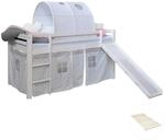 Homestyle4u Hochbett 90x200 Wei&szlig; mit Lattenrost und Rutsche Tunnel 2769