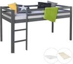 Homestyle4u Kinderbett 90x200 mit Latterost und Matratze in Grau 2257