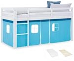 Homestyle4u Kinder Hochbett 90x200 mit Matratze Vorhang Blau mit Lattenrost 2996