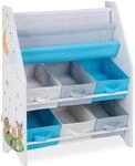 Relaxdays Kinderregal Spanplatte Stoff Metall Bunt Mit 6 Boxen und 2 H&auml;ngef&auml;chern