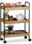 Relaxdays Rollwagen Bambus Stahl Schwarz Mit 3 Ablagen 70 cm x 50 cm x 28 cm