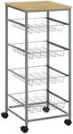 HOMCOM K&uuml;chenwagen 4 Ebenen K&uuml;chenregal Stahl MDF Silber L36,5 x B36,5 x H89...