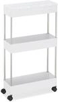Relaxdays Nischenwagen Kunststoff Edelstahl Wei&szlig; Mit 3 Ebenen 70 cm x 15,5 cm x 40,5