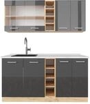 Vicco R-Line Singlek&uuml;che Anthrazit Hochglanz/Goldkraft Eiche 160 cm AP Marmor ohne