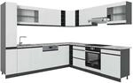 Vicco R-Line Eckk&uuml;che Wei&szlig;/Anthrazit 257 x 277 cm J-ShapeAP Marmor ohne E-Ger&auml;te