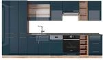 Vicco Fame-Line K&uuml;chenzeile Dunkelblau Hochglanz/Goldkraft Eiche 355 cm AP...