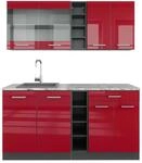 Vicco R-Line Singlek&uuml;che Bordeaux Hochglanz/Anthrazit 160 cm AP Marmor ohne