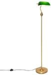 QAZQA Klassische Notar Stehlampe Bronze mit Gr&uuml;nem Glas Banker