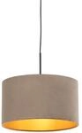 QAZQA H&auml;ngelampe mit Velourschirm Taupe mit Gold 35 cm Combi