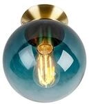 QAZQA Art Deco Deckenleuchte Messing mit ozeanBlauem Glaslampenschirm Pallon