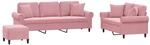 vidaXL 3-Tlg Sofagarnitur mit Kissen Rosa Samt 3202283