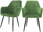 ML-Design 2er Set Esszimmerst&uuml;hle mit R&uuml;cken und Armlehnen Hellgr&uuml;n aus Samt