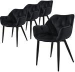 ML-Design Esszimmerst&uuml;hle 4Er Set Schwarz K&uuml;chenstuhl Dickem Samtstoff