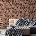 Bricoflor ausgefallene Tapete in Schwarz Pink Orange Bl&auml;tter Vliestapete mit Gold