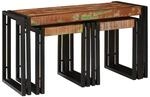 vidaXL Nestingtisch 3-Tlg Braun und Schwarz Massives Altholz 4104732