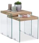 Relaxdays Satztisch 2er Set Holz Glas Natur Transparent Inneinanderstellbar 45 cm x