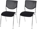 MCW 2er-Set Besucherstuhl T401 Stapelbar Stoff/Textil Sitz Schwarz F&uuml;&szlig;e Chrom