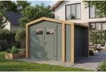 Weka Holz-Gartenhaus Killarney Satteldach Grau-Gr&uuml;n Lasiert 311 cm x 263 cm