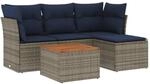 vidaXL 5-Tlg Gartensofa-Set mit Kissen Grau Polyrattan 3255942