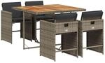vidaXL 5-tlg Garten-Essgruppe mit Kissen Grau Poly Rattan Modell 85