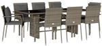 vidaXL 9-Tlg Garten-Essgruppe mit Kissen Grau Poly Rattan 3213493