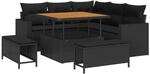 vidaXL Gartensofa-Set mit Kissen 9 Stk Schwarz Poly-Rattan 3363554