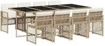 vidaXL 9-Tlg Garten-Essgruppe mit Kissen Beige Poly Rattan 3210742