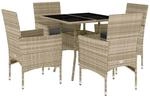vidaXL 5-Tlg Garten-Essgruppe mit Kissen Hellgrau Poly Rattan Glas 3278612