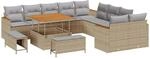 vidaXL 13-Teiliges Garten-Sofaset mit Kissen in Beige aus Poly Rattan und Akazie