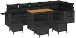 vidaXL 10-Teiliges Garten Sofa Set mit Kissen Schwarz Poly Rattan Akazie 3361769