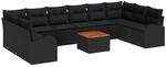 vidaXL Garten-Sofa-Set mit Kissen 11-Tlg Schwarz Poly Rattan 3347632