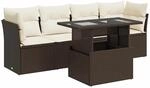 vidaXL 5-Tlg Garten-Sofagarnitur mit Kissen Braun Poly Rattan 3326094