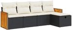 vidaXL 5-Tlg Garten-Sofagarnitur mit Kissen Schwarz Poly Rattan 3326011