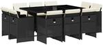 vidaXL 11-Tlg Garten-Essgruppe mit Kissen Schwarz Poly Rattan 3277793