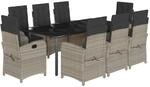 vidaXL 9-Tlg Garten-Essgruppe mit Kissen Hellgrau Poly Rattan 3212429