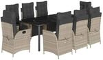 vidaXL 9-Tlg Garten-Essgruppe mit Kissen Hellgrau Poly Rattan 3213475