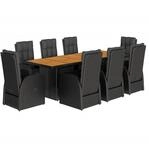 vidaXL 9-tlg Garten-Essgruppe mit Kissen Schwarz Poly Rattan Modell 117