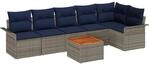 vidaXL Gartensofa-set 7 Stk Grau und Marineblau Poly-Rattan 3356008