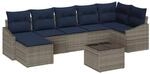 vidaXL Garten-Sofa-Set mit Kissen Grau und Marineblau Poly-Rattan 3355494